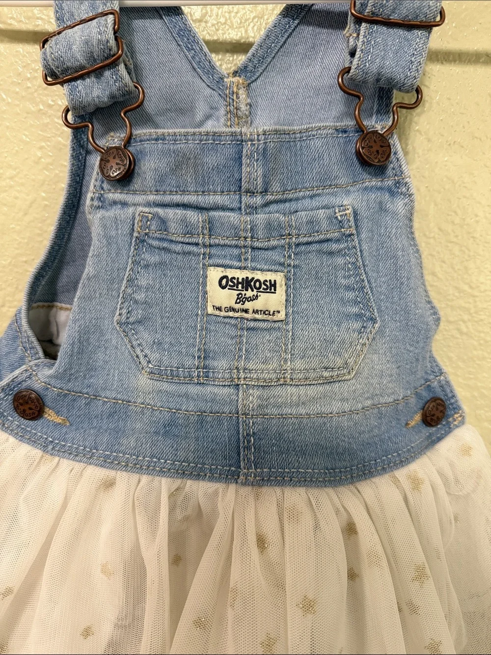 OshKosh Blue Denim Overall Dress with White Tulle Skirt